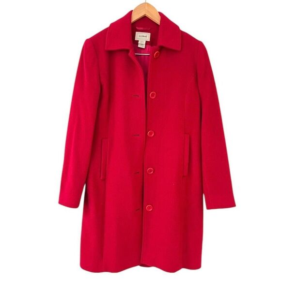 L.L. Bean Red Wool Coat Womens Size 4 Button Front Winter Classic Jacket - Picture 2 of 12